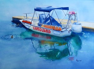 Watercolor of Lifeguard Boat